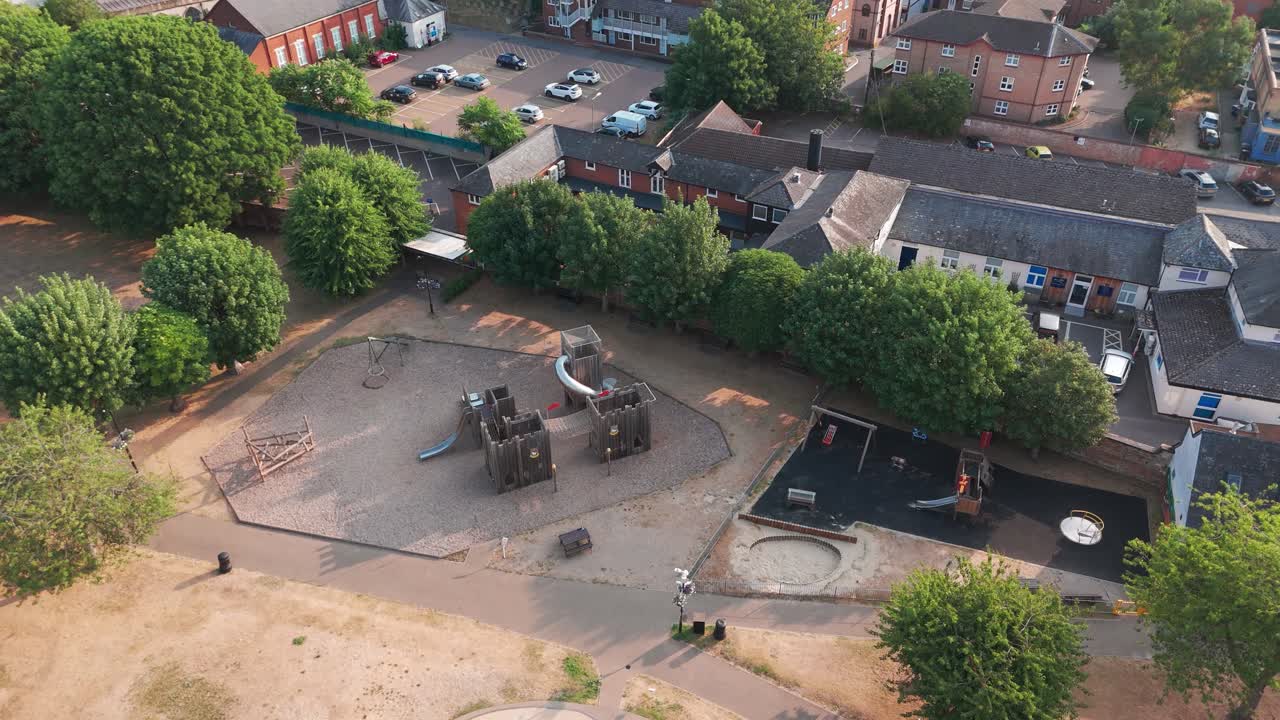 Newmarket council estate children playground United Kingdom neighbourhood working class aerial drone