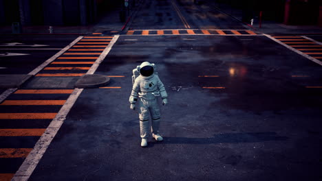 astronauta solitario en una ciudad desierta