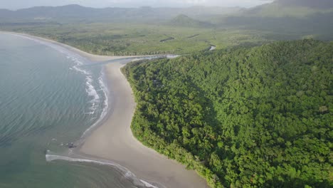 white sand beach at the daintree national park in far north queensland, australia - aerial drone shot