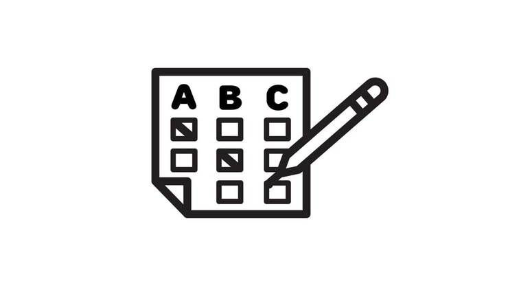 Multiple choice with pen icon animation isolated on white background