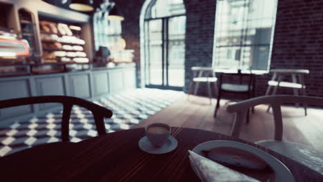 cozy cafe interior with coffee and pastry