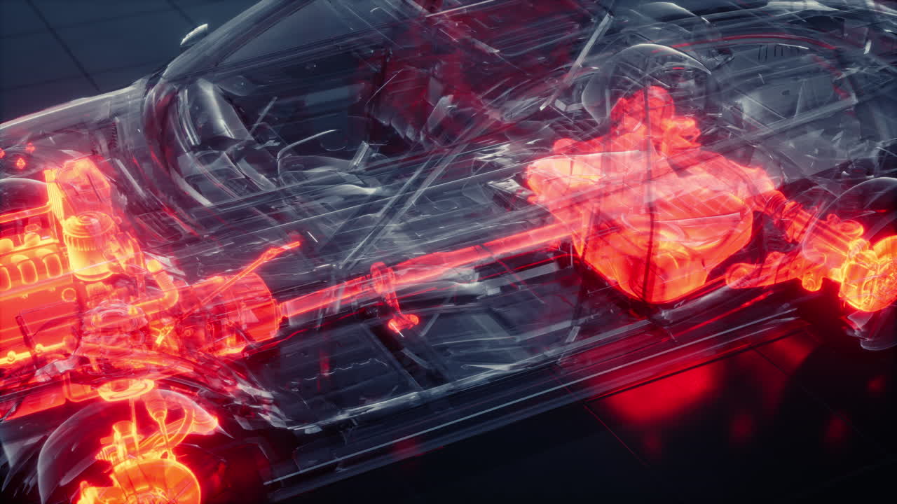 transparent car with engine in laboratory