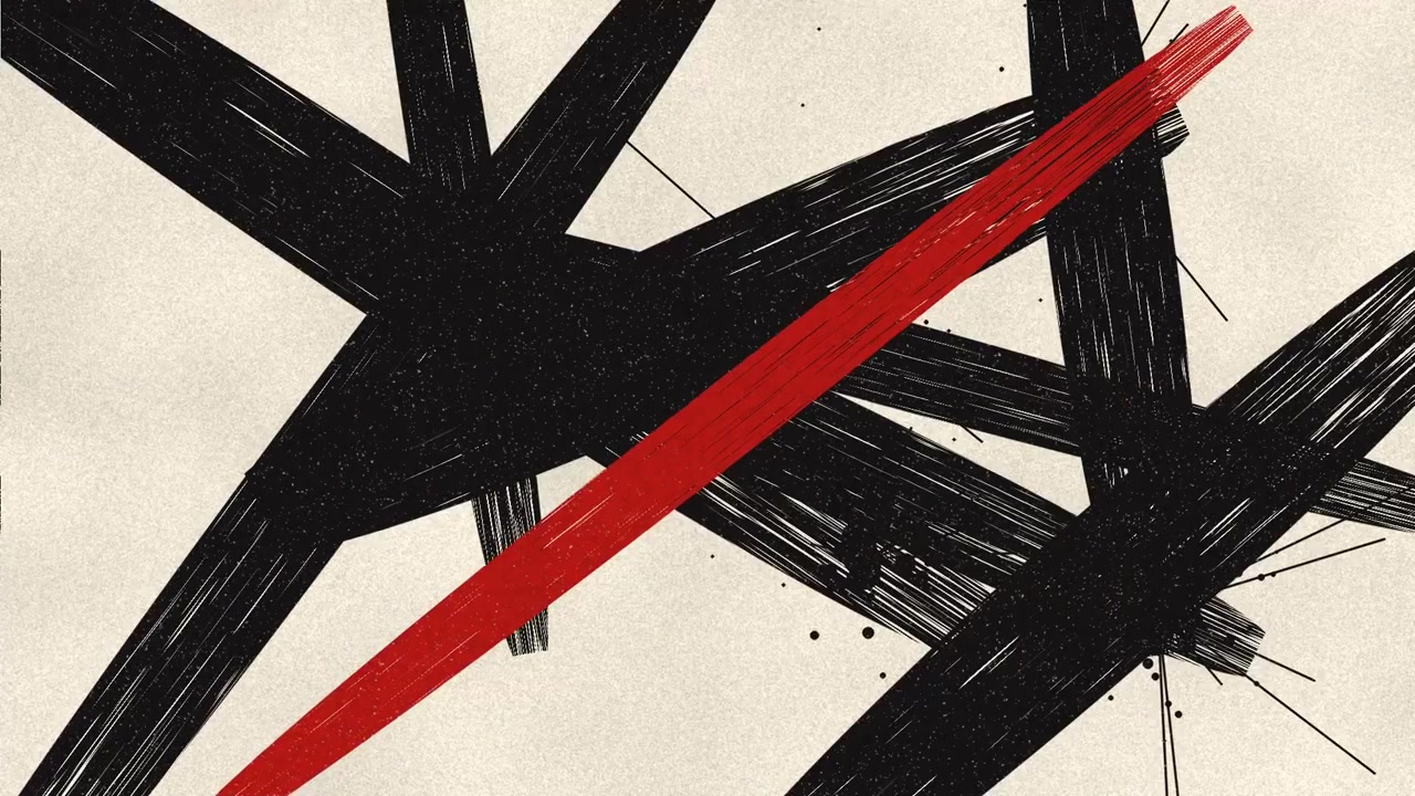 Abstract Ink Brush Strokes with Red Diagonal Line