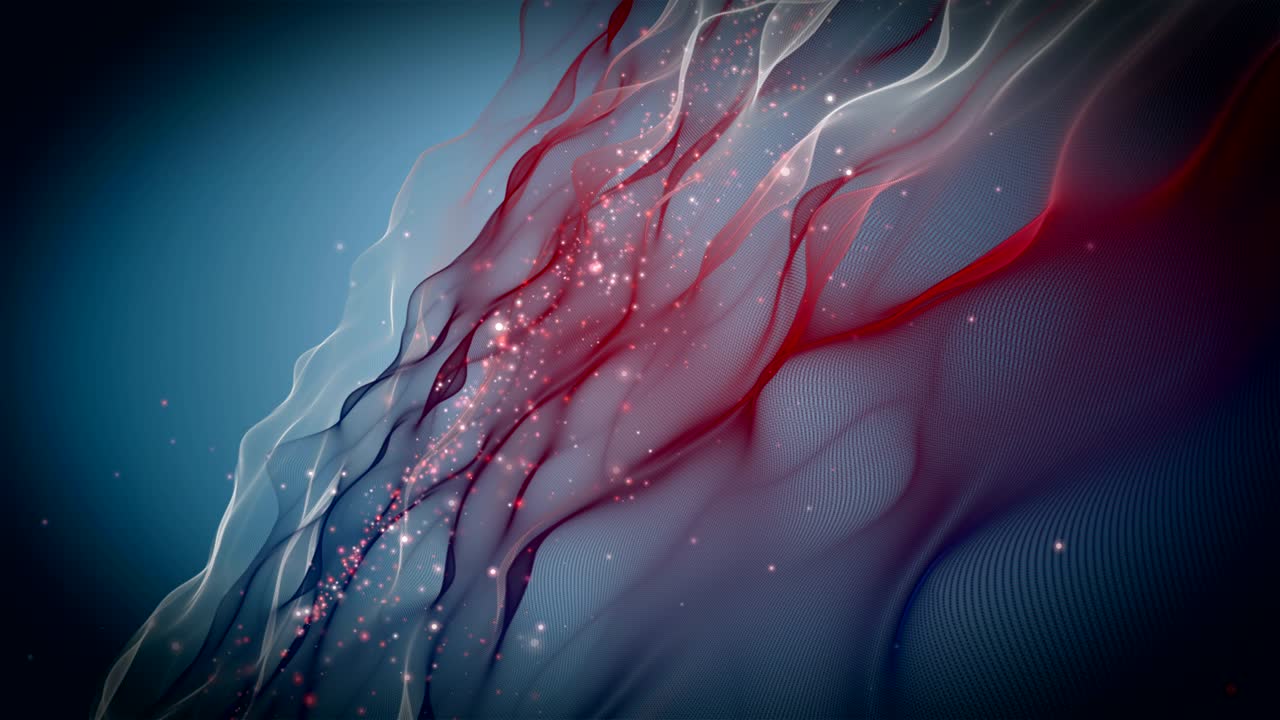 animación futurista con objeto de onda y partículas de brillo en cámara lenta, 4096x2304 bucle 4k