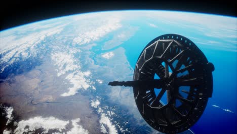 satélite espacial futurista en órbita alrededor de la tierra