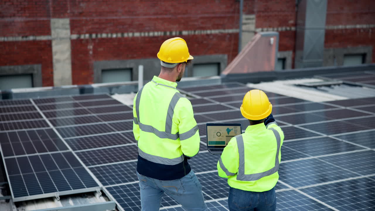 Solar Panel Engineers Inspecting a Solar Farm
