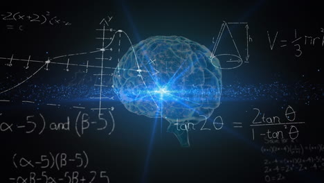 animation of mathematical equations and data processing over human brain