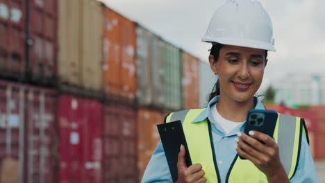 woman engineer working at a container terminal