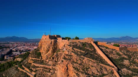 Aerial-footage-of-castillo-de-santa-barbara-in-Alicante-Spain