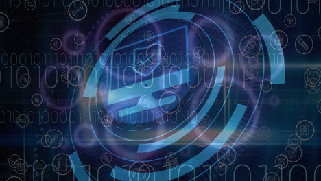 animación de iconos de computadora y procesamiento de datos sobre iconos de medios