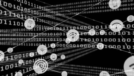 Animation of networks of connections with digital icons over binary coding