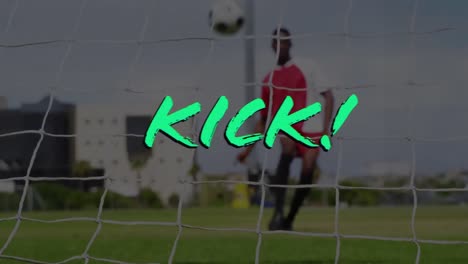 animación del texto de patada sobre el jugador de fútbol