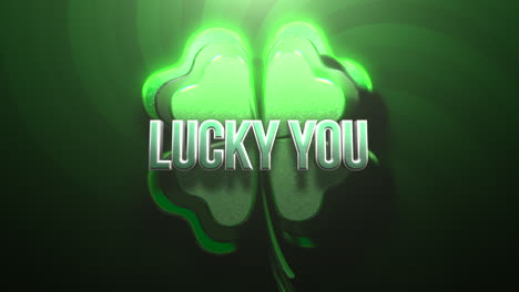 lucky you with green shamrock on vertigo pattern