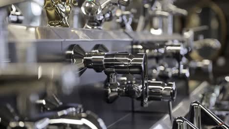 display of modern chrome water faucets