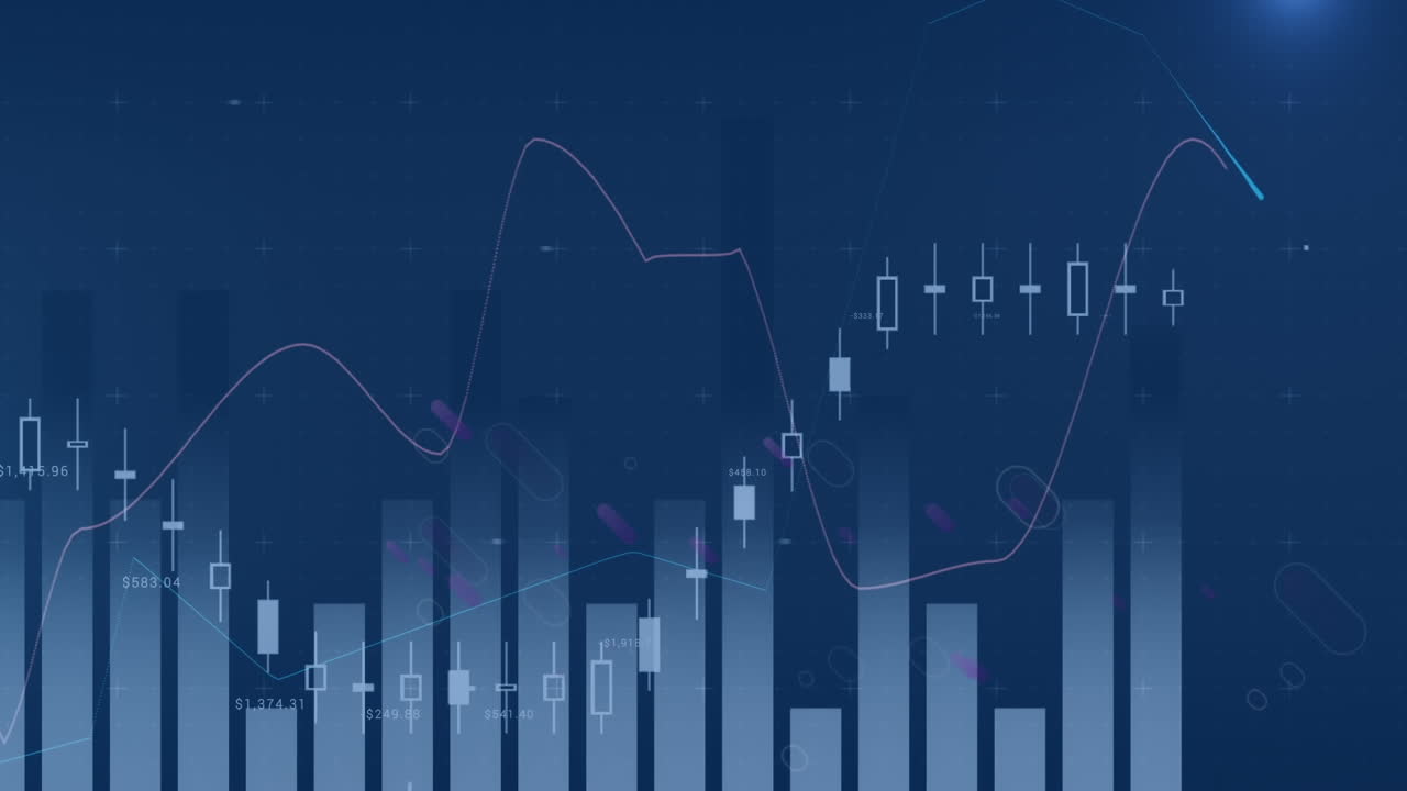 Animation of financial data processing over digital screen