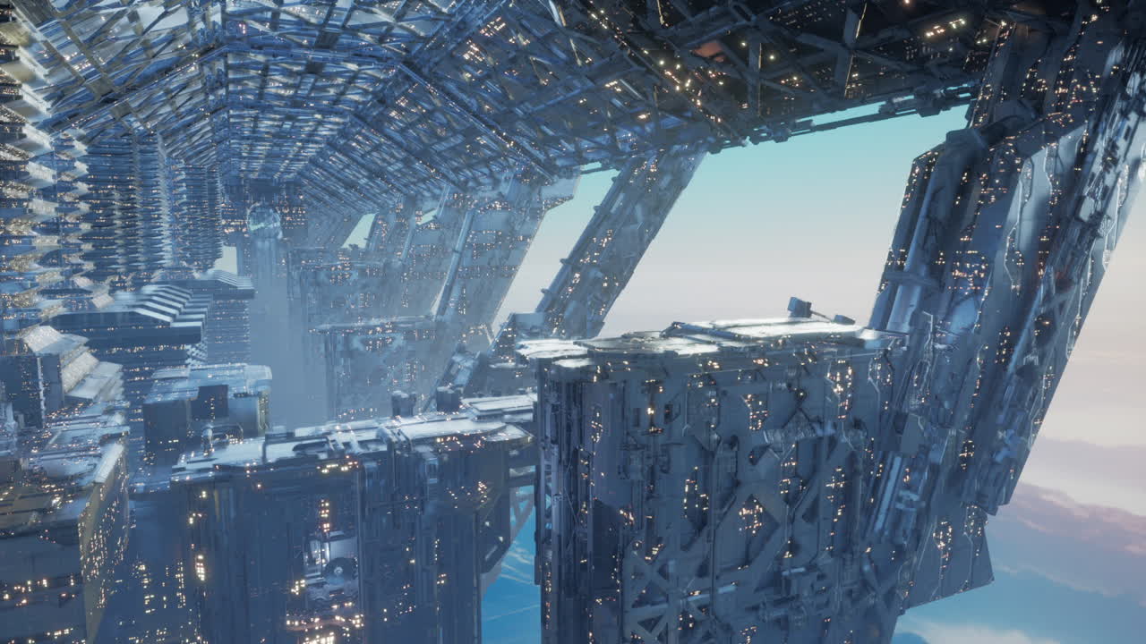 Futuristic cityscape in the sky reveals advanced architecture and innovation