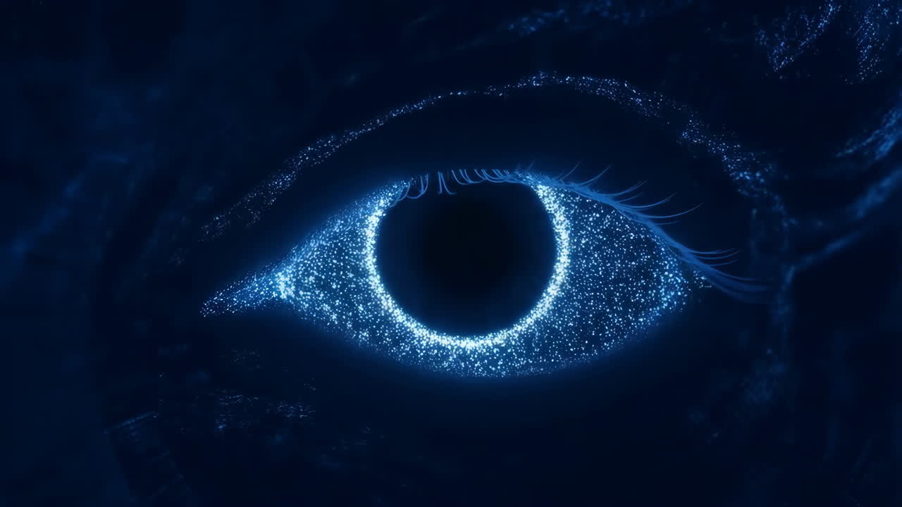 Abstract Digital Eye with Blue Particles