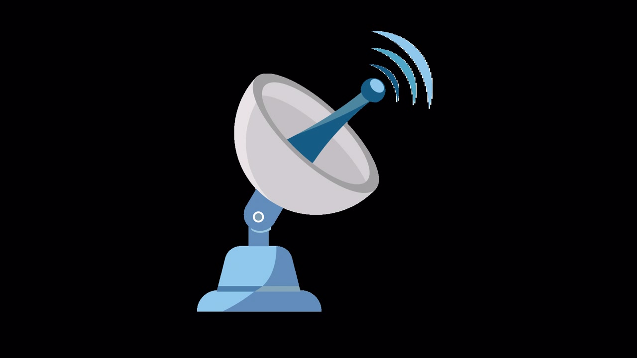 Animeret parabolantenne, der sender kommunikationssignaler