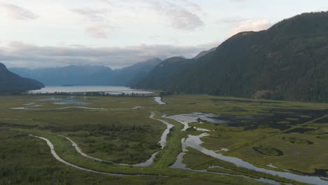 beautiful aerial panoramic view of canadian mountain landscape during a vibrant summer sunset