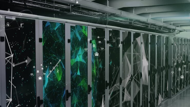 Animation of shapes over server room