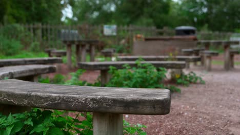 Wooden-Benches-arranged-in-a-circular-pattern-in-a-park