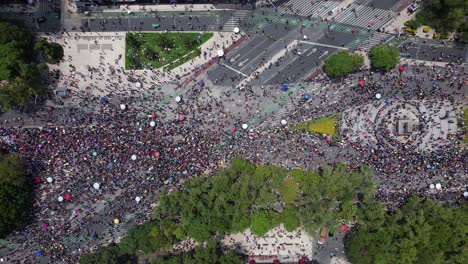 aerial view above crowded reforma avenue, during gay pride parade in mexico city - cenital, drone shot