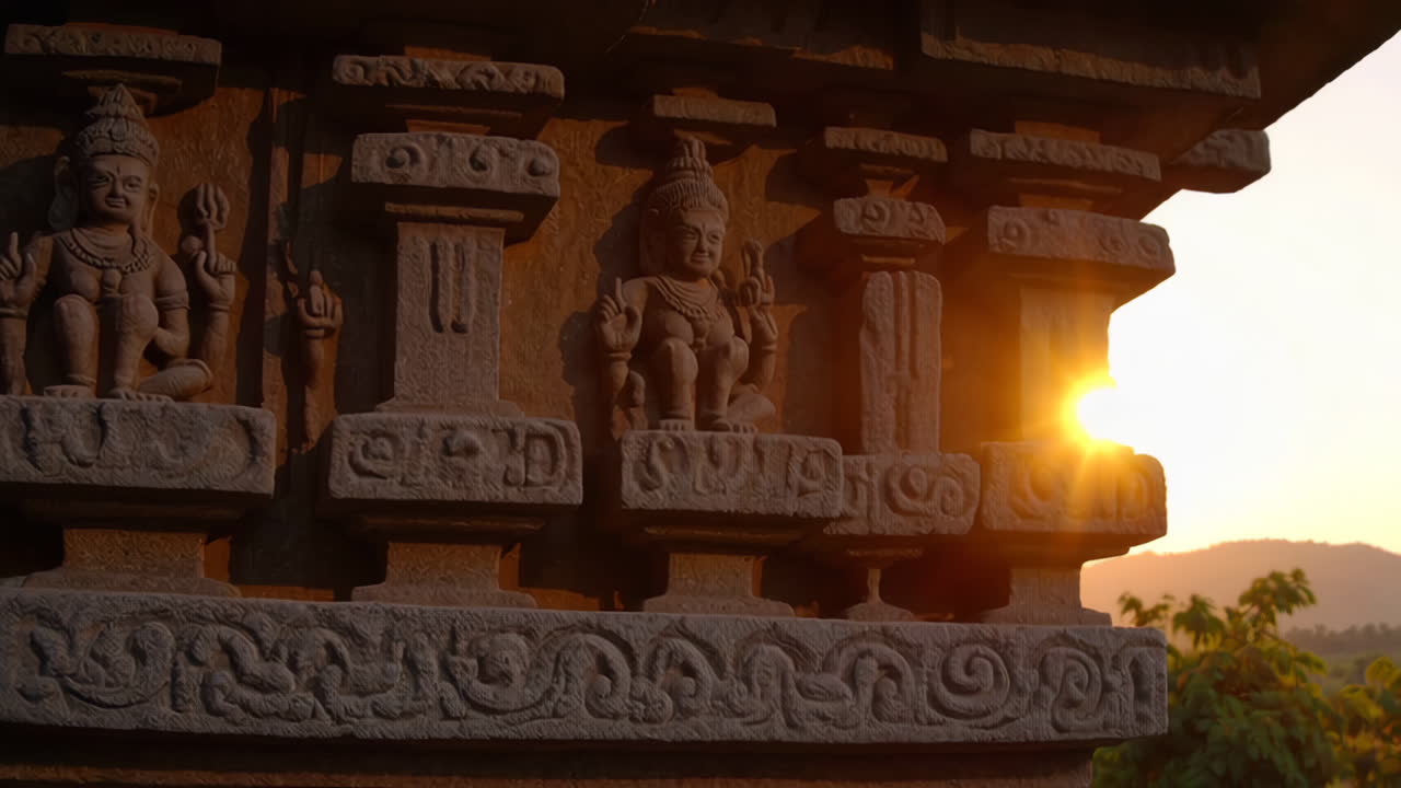 Ancient Stone Carvings on a Temple