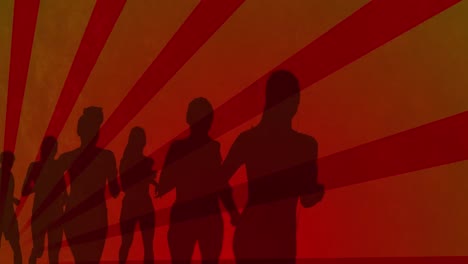 Animation-of-runner-silhouettes-over-shapes-on-orange-background