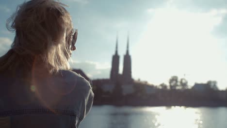 trendy hipster girl spending time in a city.