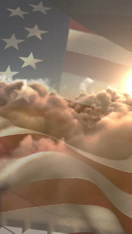 animación del procesamiento de datos sobre nubes y bandera de américa
