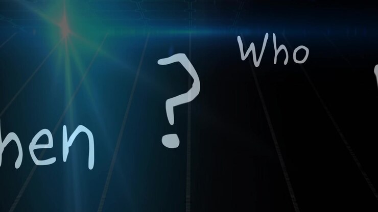 Navy grid lens flare sweeping initiating sliding fading queries cycling into center question mark