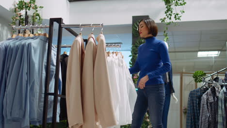 mujer comprando ropa en una tienda de ropa