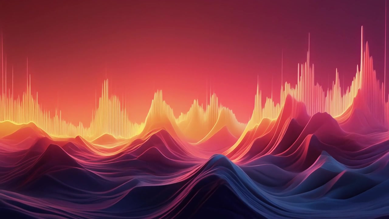 Abstract Digital Sound Wave Visualization with Glowing Peaks