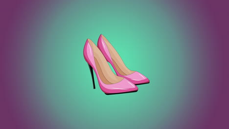 animation of pink high heeled shoes over purple and blue background