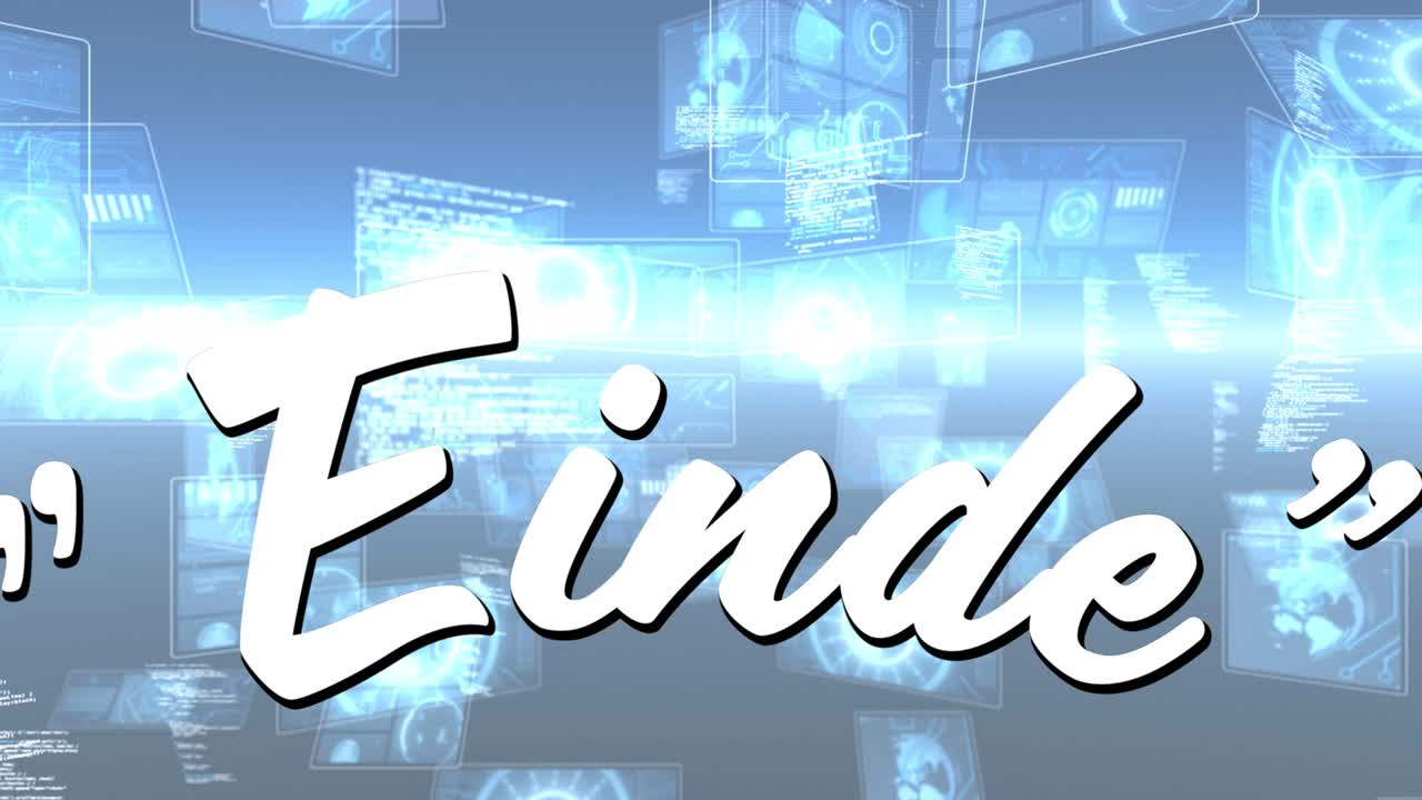 여러 개의 둥근 스캐너와 파란색 배경의 데이터 처리에 대한 최종 텍스트