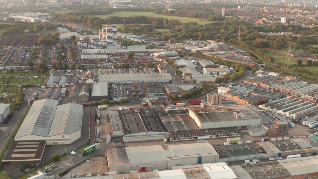 Aerial shot over industrial bakery factory