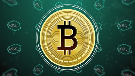 animación del símbolo de bitcoin sobre el texto de nft en fondo verde
