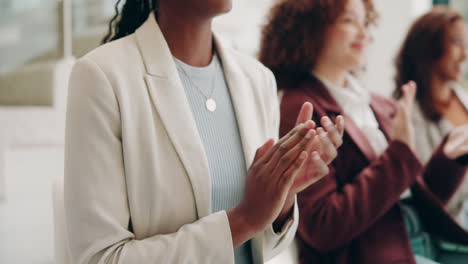 three businesswomen applauding during a meeting