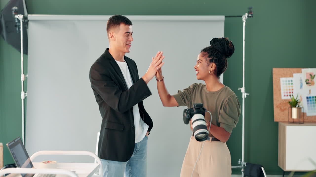 Professional photo shoot with photographer and model in studio