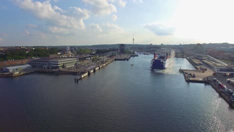 Aerial view of Kiel Harbor in Germany. Hamburg harbor, drone shot of harbor. harbor north of Germany