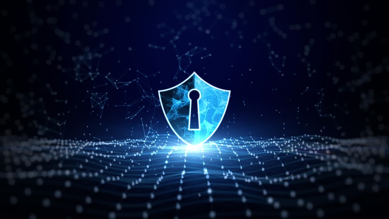 Shield Icon Cyber Security, Digital Data Network Protection, Future Technology Digital Data Network Connection Abstract Background Concept.