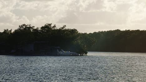 gramame river during high tide with water moving quickly surrounded by exotic green foliage perfect for locals to bath and relax near the capital city of joao pessoa in paraiba, brazil
