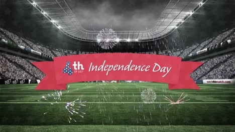 animación del texto del día de la independencia sobre el estadio deportivo