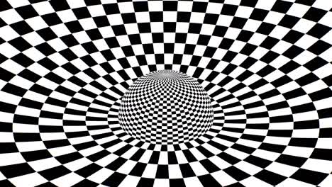 trippy checkerboard black and white tiles spherical optical illusion - 4k seamless vj loop motion background animation