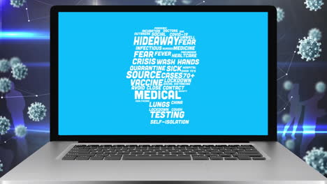 textos de concepto de coronavirus en la pantalla del portátil