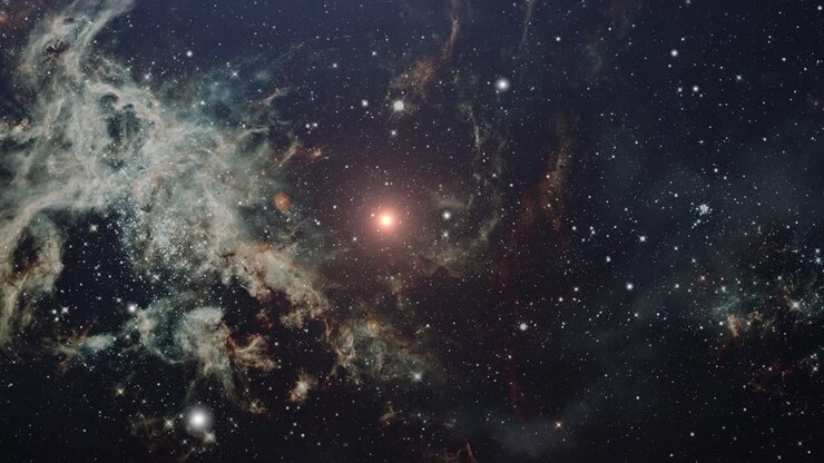 universo 4k, volando attraverso le nuvole di nebulosa a forma di ragnatela nello spazio