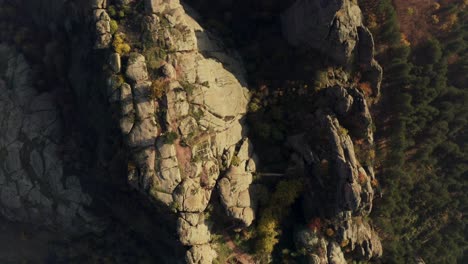 overhead drone shot of the natural rock formations of belogradchik fortress which used to be an ancient roman stronghold on the slopes of the balkan mountains in vidin province, bulgaria