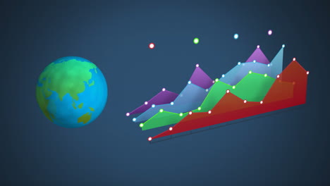 globo terráqueo y gráfico de colores sobre fondo oscuro