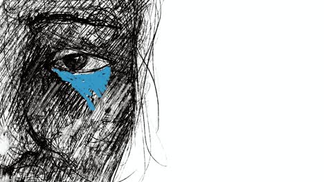 rostro triste dibujado con un flujo de lágrimas que caen de los ojos, animación 2d