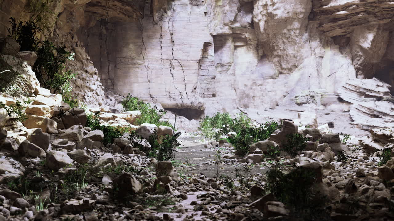 explorando una cueva rocosa con vegetación y formaciones geológicas únicas